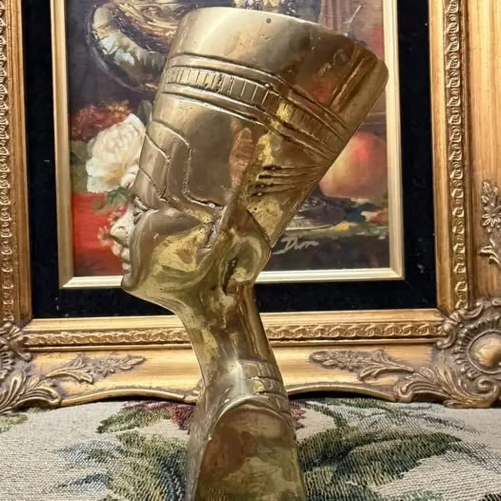 Vintage Solid Brass Nefertiti Bust Figurine 5.25